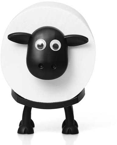 VELENTI Porte-rouleau de papier toilette en forme de mouton – Porte-papier toilette amusant sur pied – Porte-rouleau de papier toilette imprimé en 3D noir – Rangement hilarant pour rouleau de papier