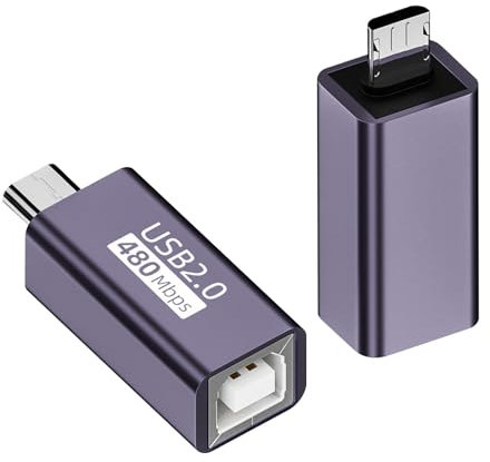 QIANRENON Connecteur d'imprimante Micro USB mâle vers USB B Femelle Prise Micro USB vers Prise MIDI Adaptateur d'instrument électronique 480 Mbps 7 W Charge, boîtier en Aluminium, pour Scanner d'impr