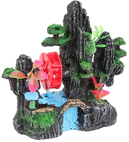 BESPORTBLE Aquarium Decor Simulation Resin Water Wheel Windmill Rockery Fish Tank Mountain Craft Fish Tank Air Decor
