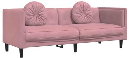 vidaXL Sofa, Polstersofa mit Kissen 3-Sitzer, Loungesofa Couch für Wohnzimmer, Designsofa Wohnzimmersofa Sitzmöbel, Modern, Rosa Samt