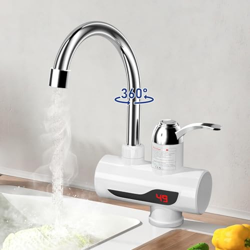 Robinet avec Chauffe-eau Instantané, Robinet de Cuisine Chauffant, 3000W 30-60℃ Chauffe-eau électrique Instantané, 360° Robinet LED, Robinet d'eau Chaude et Froide pour Caravane de Jardin Potager