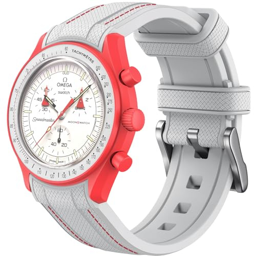 REBANDACE Omega x Swatch MoonSwatch-armband, 20 mm, Omega Swatch Speedmaster mjukt silikonarmband, böjd Moonswatch armband, herr och dam, 8.8 pollici, Silikon