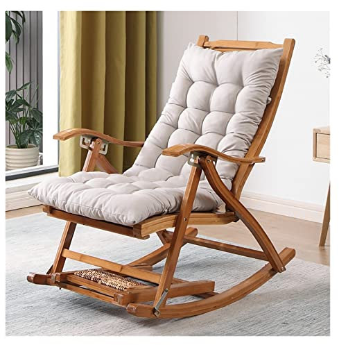 WIGSELBL Faltbare Holzliege mit Polster, 3-in-1-Schaukelstühle aus Holz, Sonnenliege, Outdoor-Bambus-Schaukelliege mit Armlehne, Fußmassagekissen (Farbe: mit Pad-1)