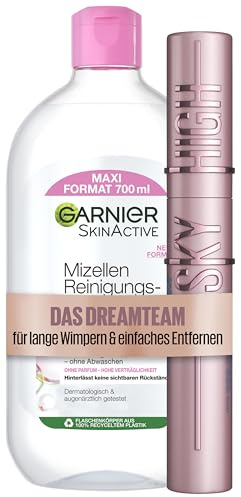 Maybelline New York Wasserfeste, schwarze Wimperntusche für lange Wimpern, Lash Sensational Sky High Mascara, 6 ml + Garnier Mizellen Reinigungswasser, schonendes Abschminken, 700 ml