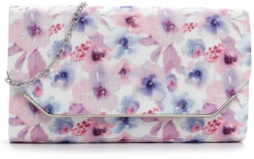 Tamaris Amalia Flower Damen Clutch Bag Abendtasche Handtasche aus Textil in Weiß Rosa mit Blumen. rosa