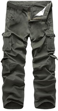 LY4U Pantaloni Cargo da Uomo, Pantaloni da Lavoro da Combattimento a 10 Tasche da Uomo, Pantaloni da Trekking All'aperto Casual in Cotone, Verde M