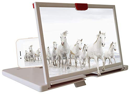 MOVKZACV 12'' Portable Foldable Phone Stand - 3D HD Mobile Phone Magnifier Projector Screen for Movies, Gaming, Videos - White