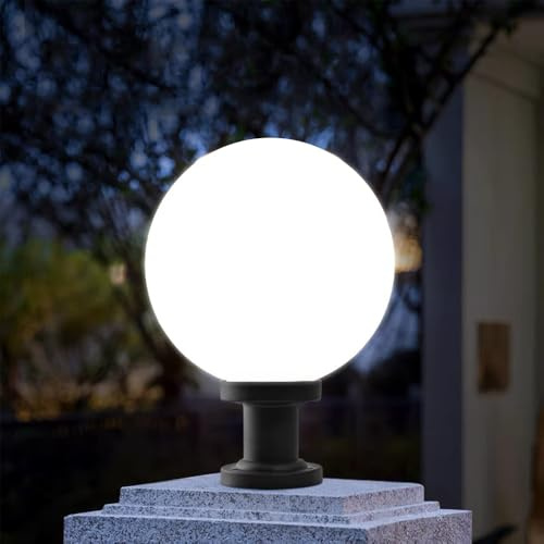 Outdoor Globe Lantern Post Mount Light Fixture - Round Outside Street Lighting Pillar for Garden Gate Ball Rear Column E27 Waterproof (25cm)