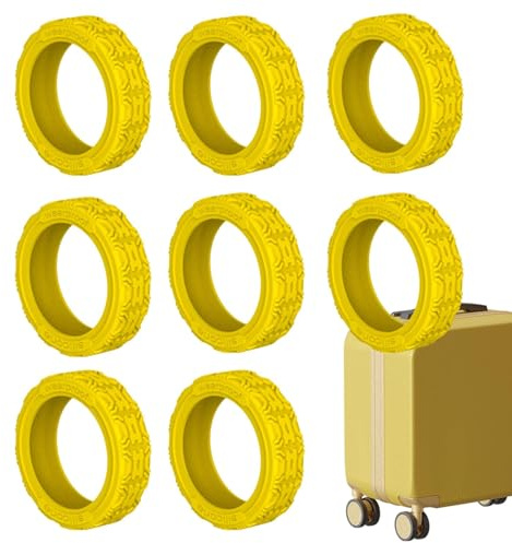 Bagagehjulsskydd – universellt 8-delat bagage-rullfodral – silikonskydd, resväsk-rullskydd, handbagage-rullskydd, inget ljud, GUL, Siehe Beschreibung, Se beskrivning