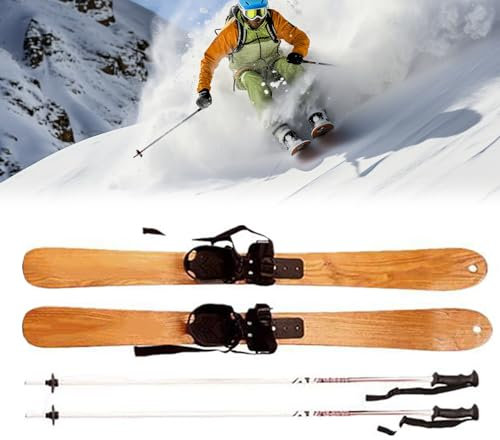 COYEUX Holzski, Outdoor-Sportski für Erwachsene, mit Schneestöcken, Wintersport-Hobby-Outdoor-Zubehör, zum Skifahren, Eislaufen