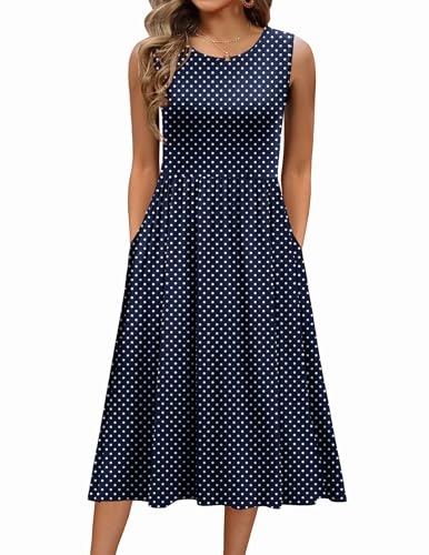Zeagoo Plus Size Summer Dresses Flowy Aline Midi Dress with Pockets Casual Loose Tshirt Dress Round Dot Floral Sundress with Pockets Sleeveless Tank Dress