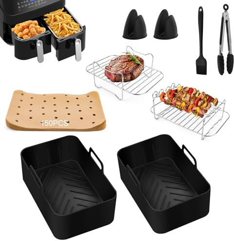 Accessori Friggitrice ad Aria,Airfryer Accessories,Ninja Frittiere ad Aria Calda Accessories für Ninja Foodi Max Dual Zone AF400EU AF300EU,2 Pezzi Frittiere ad Aria Calda in Forma di Silicio 2.3L