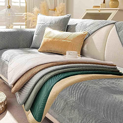 Sofa cover Sofa Slipcover Corner 4/3/2/1 Seater Sofa Cover L Shape Couch Cover Velvet Thick Sofa Protector Anti-slip Quilted Corner Slipcovers Washable for Sectional Couch (110x160cm,Light Grey)