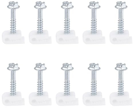 sourcing map 50pcs Single Coaxial Cable Clips 1/10 (3mm) Screw Clip Electrical Wire Cable Holder Plastic Wire Clamps for Cords Management, White