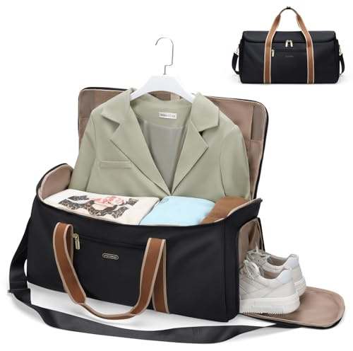 Borsa da Viaggio Convertibile 2 in 1 Borsa Sportiva da Donna con Scomparto Scarpe Borsas Porta Abiti da Viaggio Borsas per Bagagli a Mano (Nero)