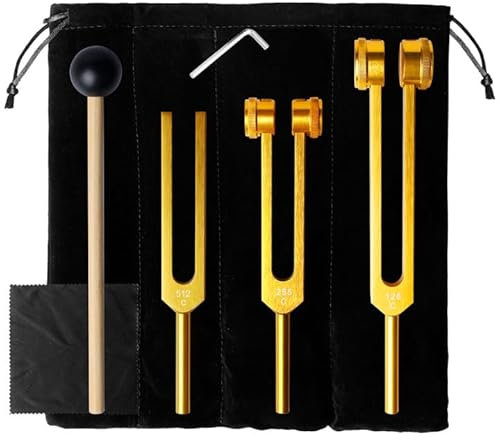 BORDEAG Stimmgabel Set: 3-teiliges Set Aluminiumlegierung Stimmgabel, Klangtherapie Heilung, für Meditation (Gold)