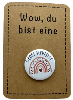 MadebyMoschi Anstecker Große Schwester Altrosa Regenbogen | 32 mm | Sicherheitsnadel | Geschenk große Schwester | Schwangerschaft ankündigen | Geburt & Geschwister