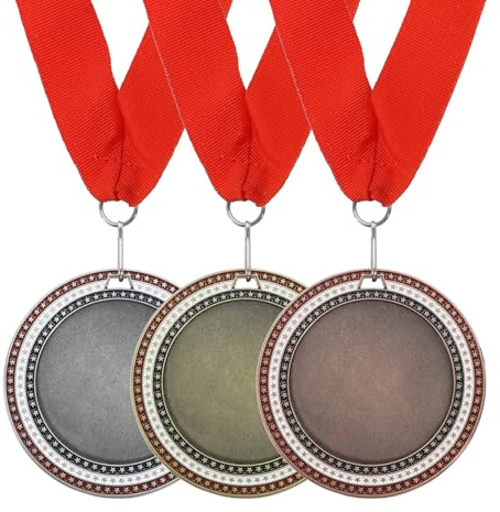 PATIKIL Stück Metall Medaillen Auszeichnung, Platz Medaillen Gewinnermedaillen mit Rotem Halsbändern für Sportstag Oden Party Wettbewerbe, Gold