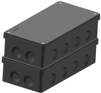 Temolink IP65 Abzweigdose Schwarz, 2 Stück wasserdichte Verteilerdose Aufputz, Verbesserte Gummidichtung, Feuchtraum-Verteilerdose für Außen, Deckel mit Schraube, 180×88 mm