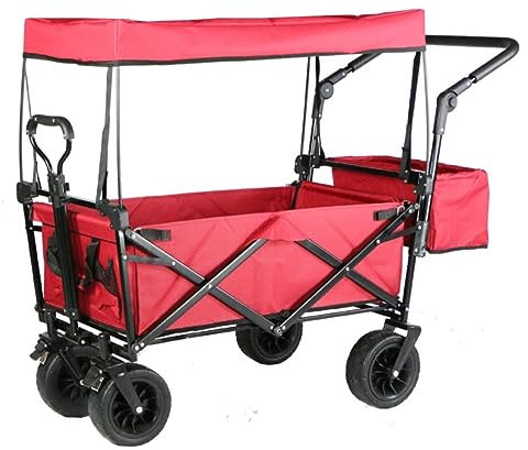 Chariot de jardin pliable avec auvent et 4 roues pour le shopping et le transport - Chariot de plage portable pour le camping et les activités de plein air