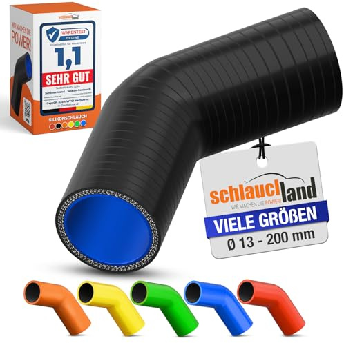1 Stück | Silikonbogen 45° Grad ID-Ø 16mm schwarz 200°C | VIELE GRÖSSEN & FARBEN | Silikon-Schlauch Ladeluft LLK Kühler Schlauch-bogen Turbo Kühlmittel Kühlwasser Ansaug Gummi flexibel Rohr | PREMIUM