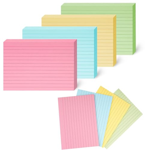 400Pcs Flash Cards Paper, A6 Revision Cards Coloured Index Card, Assorted Colours 14.8×10.5cm Record Card Ruled Flashcards Notecards for Home Office Working School Learning