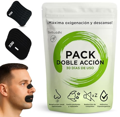 Pack 60 con 30 Cintas Bucales para Dormir y 30 Tiras Nasales Deportivas y Antironquidos Respira por la Nariz y mantén la Boca Cerrada Mouth Tape Tiras Nasales y Bucales