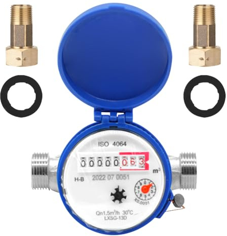 Compteur d'eau de jardin 1/2 pouce, compteur d'eau froide étalonné, compteur de robinet avec accessoires de montage et couvercle de protection, compteur d'eau froide domestique avec aiguille et
