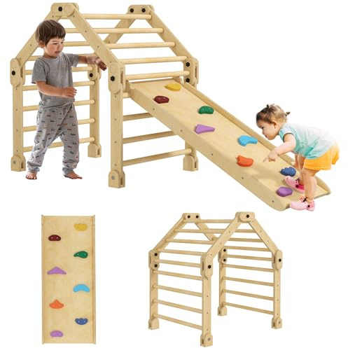 AIYAPLAY 3 in 1 Kids Climbing Set, Foldable Toddler Climbing Toys Indoor with Sliding Ramp, Montessori Climber Set for 2-6 Years Old, Gift for Boys, Girls