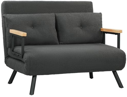 HOMCOM Sofá Cama de 2 Plazas 4 en 1 Sofá Cama Plegable Tapizado en Borreguito con Respaldo Ajustable de 5 Niveles y Almohadas Acolchadas para Oficina Dormitorio Salón 102x73x81 cm Gris Oscuro