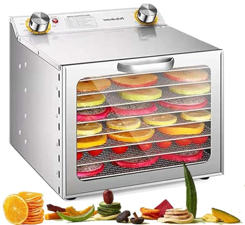 Máquina Deshidratadora De Alimentos 800W Acero Inoxidable Con 6–18 Bandejas, Gran Capacidad, Temporizador 12h, Control Preciso Temperatura, Secador Carne, Frutas, Verduras y Hierbas(8Layers)