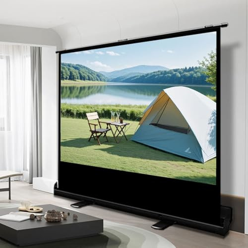 Manual Pull Up Projector Screen, 60-Inch Retractable Floor Standing Screen, 16:9 and 4:3 Aspect Ratios for Home Theater and Presentations