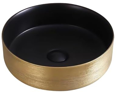 Belvit Murano Aufsatzwaschbecken Keramik rund, Gold gebürstet/Schwarz matt | ohne Hahnloch, ohne Überlauf, Aufsatzmontage, Außenseite gold gebürstet, 36x12,5 cm