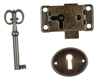 Antikes Schubladenschloss und Schlüssel-Set, kleines antikes Messingschloss für Schmuckschatulle, Schranktür-Dekoration (1)