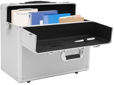 Kazafa Pilotenkoffer 48,5×23×39 cmRollbarer Aktenkoffer mit Teleskopstange Rollen & Kombinationsschloss Sicherer Dokumentenkoffer Koffer aus Aluminium für Büro & Geschäftsreisen (Silberfarben)