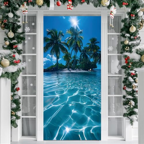 Hiseng Decorazione 3D per Porta, Copertura con Stampe di Mare Copriporta Addobbi Porta d’Ingresso, Door Cover Sfondo Banner Casa (Acqua di Mare,90x210cm)
