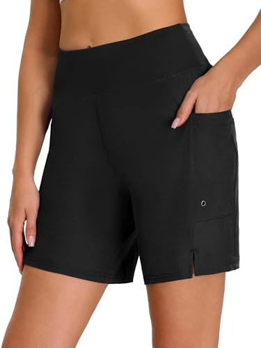 Havideto Women's High Waisted Swim Shorts Tummy Control Board Beach Shorts UPF 50+ Quick Dry Swimming Bottoms with Liner Pockets