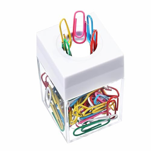 TopHomer Distributeur de trombones, support de fournitures de bureau avec 18 trombones pour organiseurs d'espace de travail de bureau et fournitures scolaires, blanc