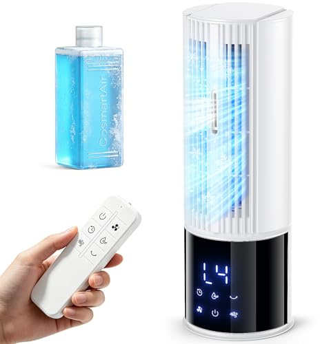 Portable Air Conditioner Air Cooler 6-in-1 Portable Tower Fan,3 Speeds, Storm Mode Mist,Remote Control,Automatic Oscillation,8H Timer LED Display with Ice Pack for Home & Office Use（white&black）