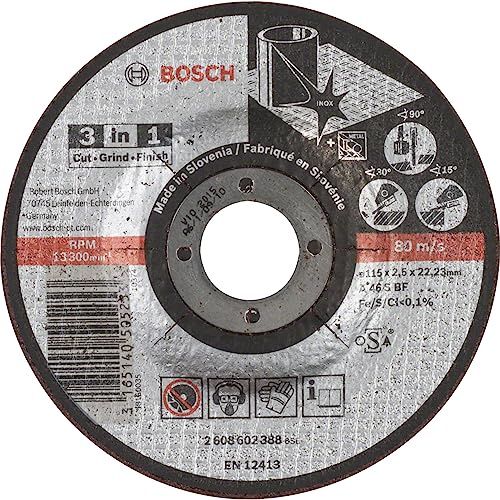 Bosch 1x Disque Aggloméré 3-in-1 PRO Inox/Métal 22,23mm | pour Acier, Acier inoxydable, Ø 115 mm Professional Accessoire Petite meuleuse angulaire