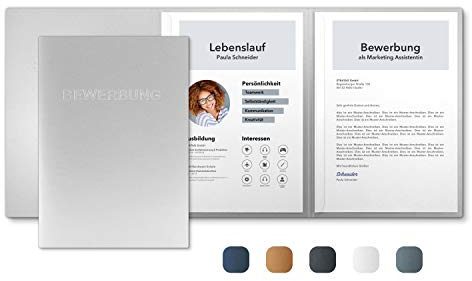 20 Stück 3-teilige Bewerbungsmappen Kristall-Weiß Metallic mit 2 Klemmschienen - Premium-Qualität mit hochwertiger Prägung BEWERBUNG - direkt vom Hersteller STRATAG