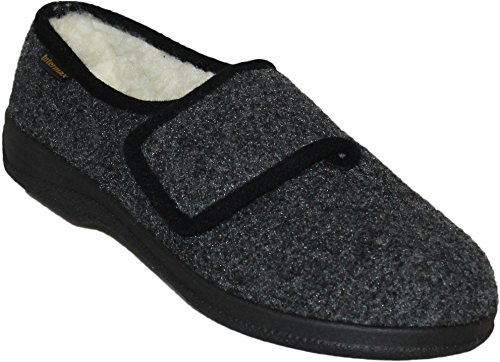 Intermax Chaussons mi-hauts en feutre pour homme, chaussures basses avec fermeture Velcro et doublure en laine vierge, anthracite, anthracite, 43 EU