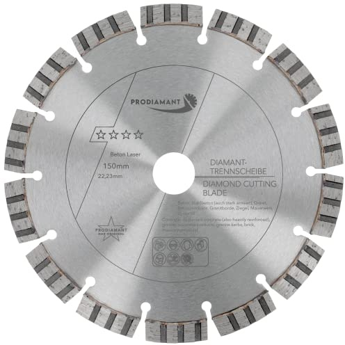PRODIAMANT Laser Turbo Disque diamant béton 150 mm x 22,23 mm - soudé au laser, disque de tronçonnage turbo pour meuleuse d’angle