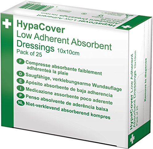 Safety First Aid Group Group HypaCover Low Adherent Dressing Pads for Wounds Absorbent Dressing, 10x10cm (Pack of 25)