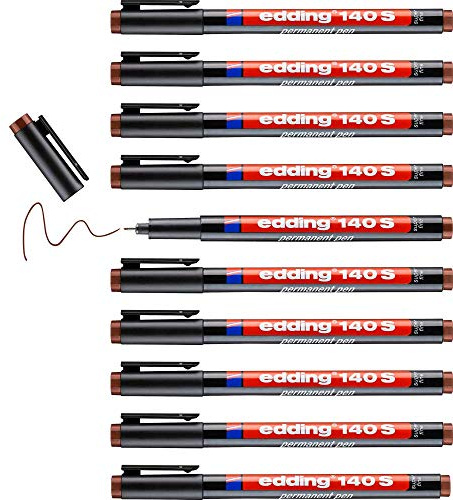 edding 140 S Feutre permanent - bleu - 10 stylos - pointe ronde 0,3 mm - stylo pour écrire sur du verre, du plastique, des films et surfaces lisses - à séchage rapide, résistant aux taches et étanche