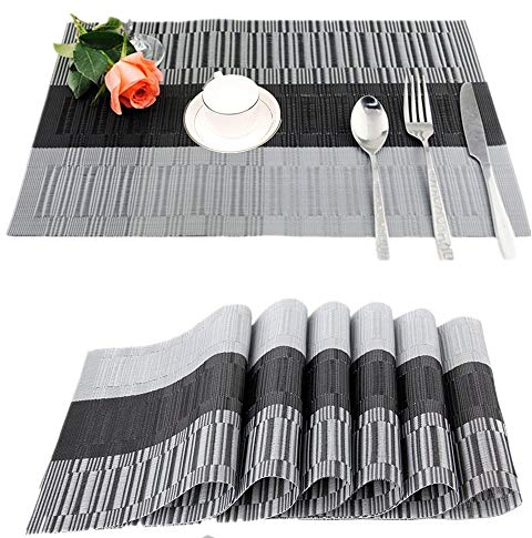 Fontic 6er Set Platzsets 30x45cm Platzdeckchen Rutschfest Abwaschbar Tischmatten PVC Abgrifffeste Hitzebeständig Tischsets, Platz-Matten für küche