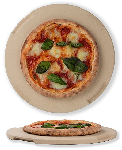 Pierre à pizza ronde de 32 cm - Idéale pour four, barbecue et grill - Design innovant à double face - 4 poignées