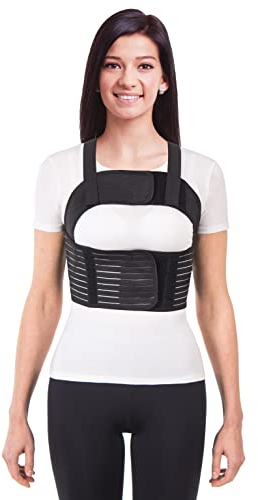 TOROS GROUP MANUFACTURE Ceinture thoracique orthopédique pour femme Soutien de cage thoracique Corset de côtes Brace élastique respirant Noir Large