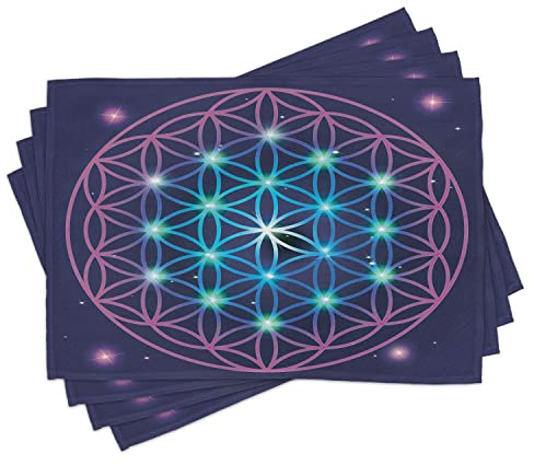 ABAKUHAUS Mandala Salvamantel Set de 4 Unidades, Ombre Flor de la Vida, Material Lavable Estampado Decoración de Mesa Cocina, Azul pálido Violeta Indigo