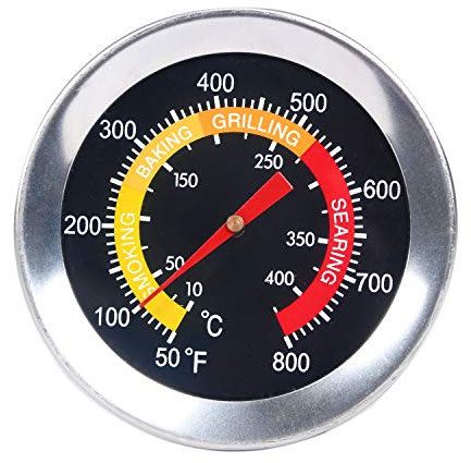 GasSaf 2 3/8 Stainless Steel BBQ Barbecue Charcoal Grill Smoker Temperature Gauge Pit Thermometer Fahrenheit and Heat Indicator for Meat Cooking Port Lamb Beef - 50F to 800F
